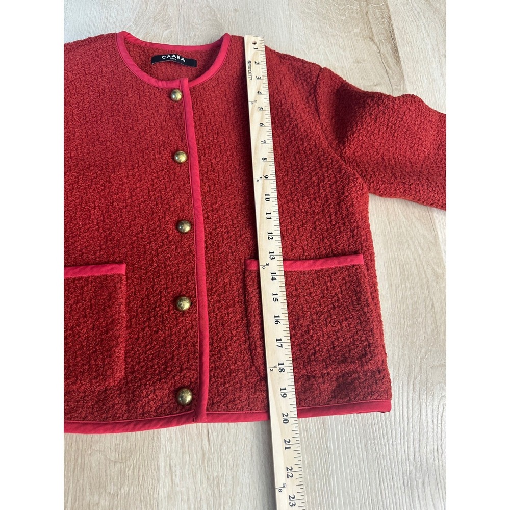 CAARA Joe Relaxed Fit Cropped Wool Boucle Red Jacket Rollneck Tweed Old Money - Picture 11 of 12